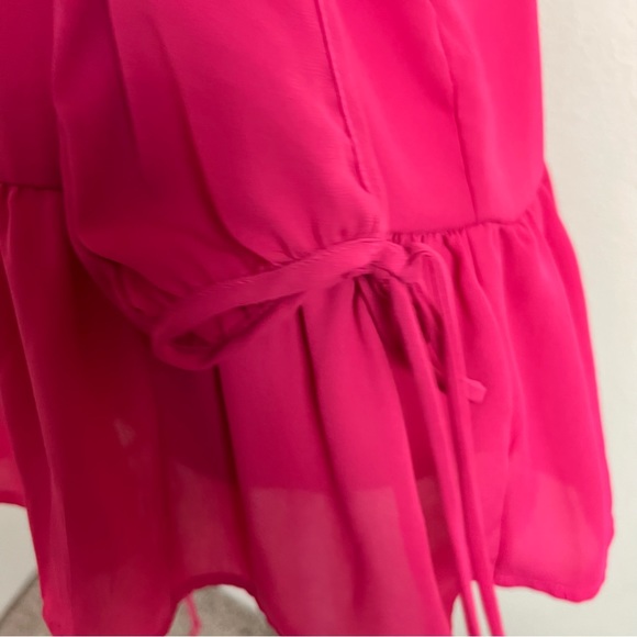 Sienna Sky Fuchsia Cold Shoulder Halter Ruffle Drop Waist Long Sleeve Blouse - Picture 7 of 12